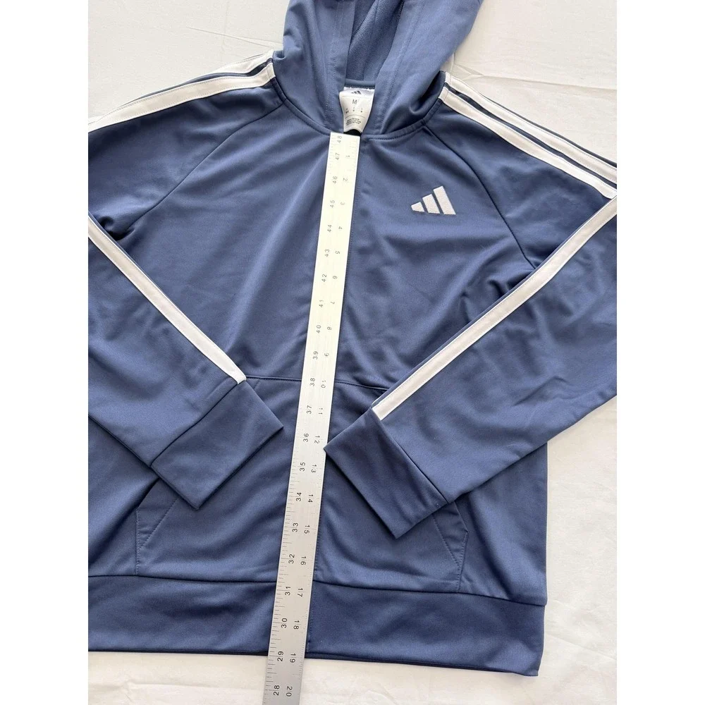 Adidas Track Jacket‎ Kids 10-12 Blue Hooded Full Zip 3-Stripes Athletic Training